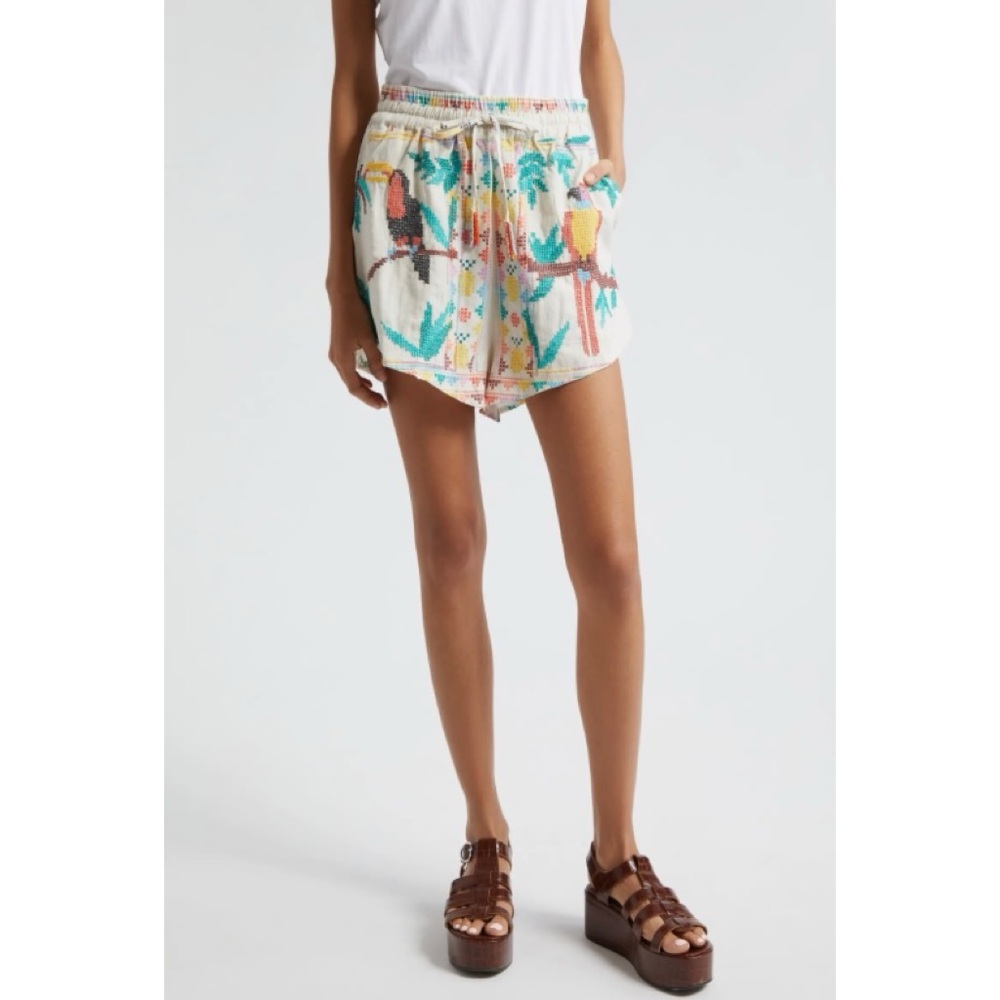 FARM Rio cross stitch linen bird shorts - Picture 3 of 8